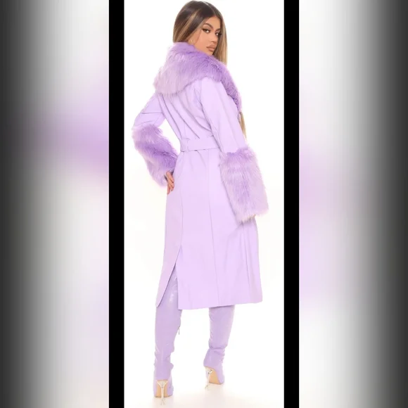 Fashion Nova Lavender Faux Fur Trench Coat - Picture 2 of 7